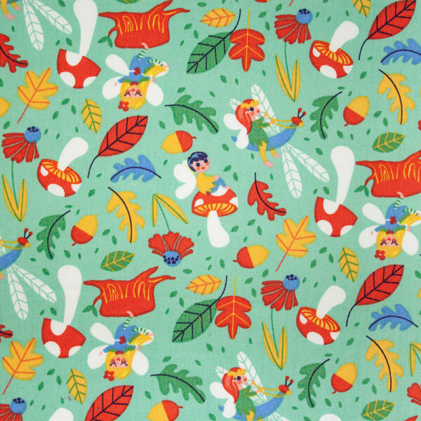 Fairy Folk Cotton Poplin Print, Aqua